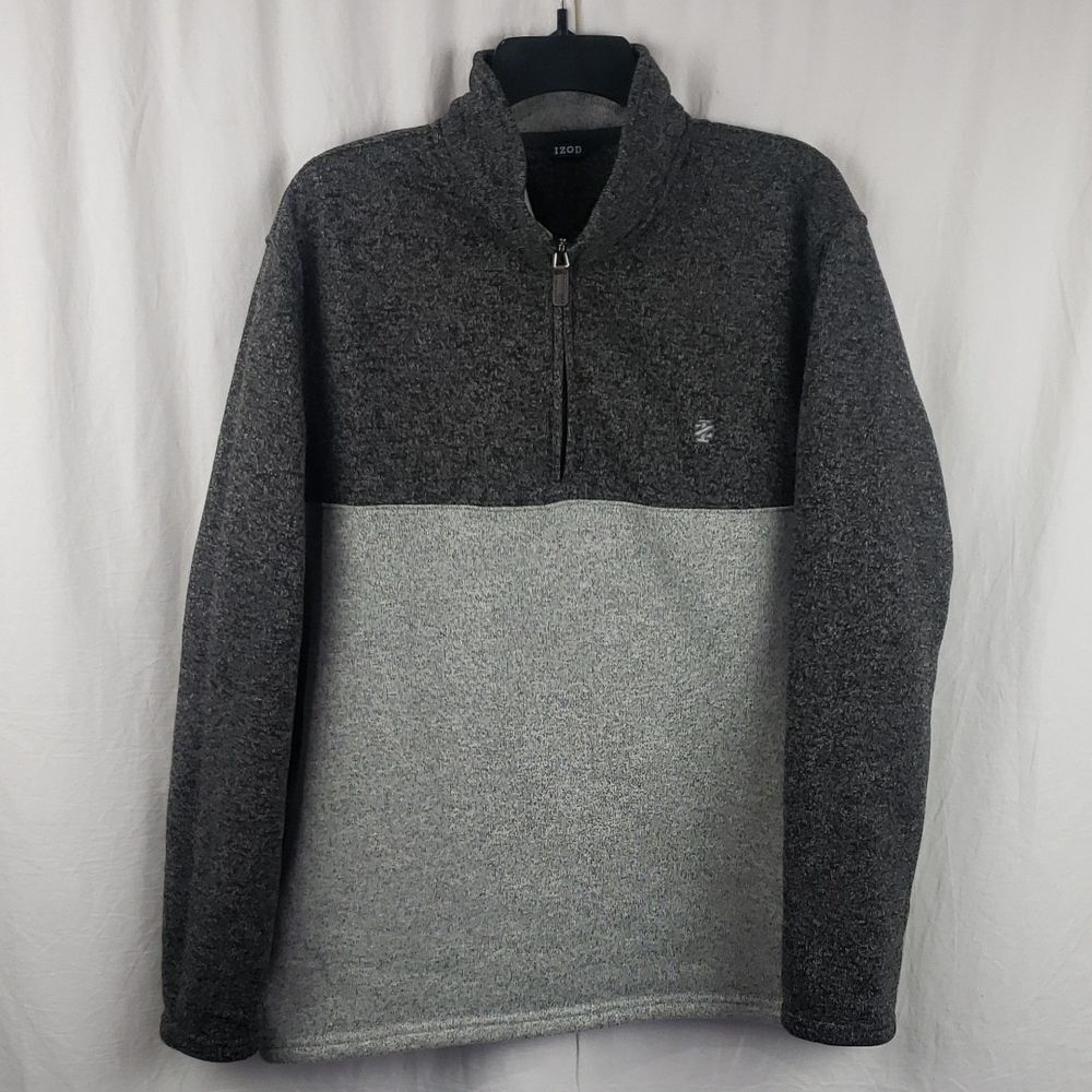 Izod Men's XL Two-Tone Gray Colorblock 1/4 Zip-Up Thermasoft Fleece Sweater